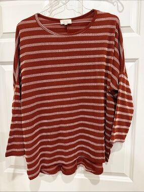 BE Stage Rust & Cream Striped Ribbed 3/4 Long Sleeve Tee